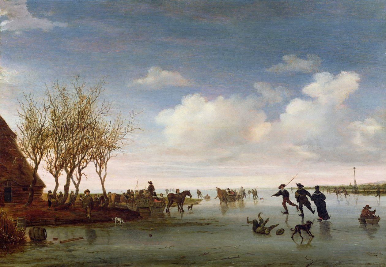 Hollandsk landskab med skaters swed av Salomon van Ruisdael or Ruysdael