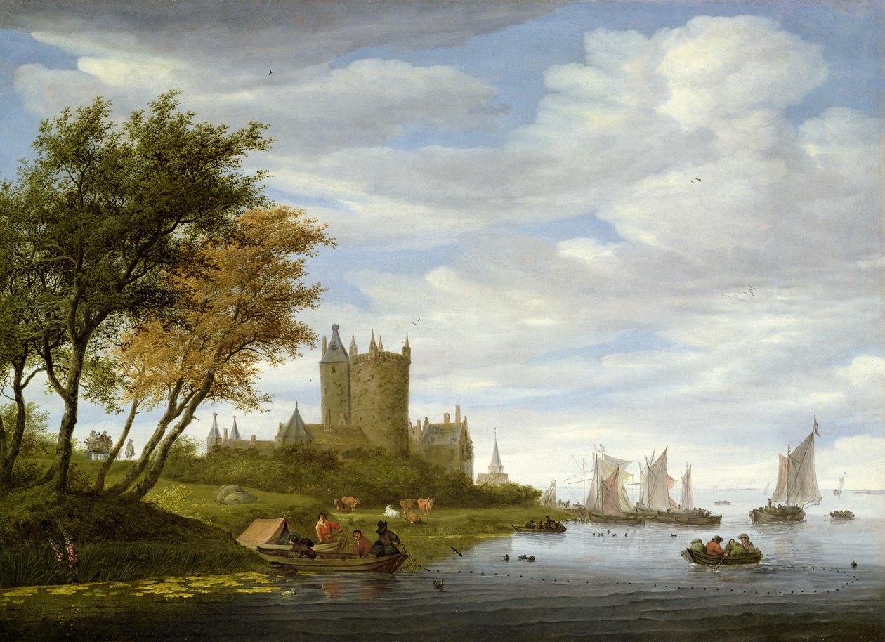 Flodmynning med ett slott av Salomon van Ruisdael or Ruysdael