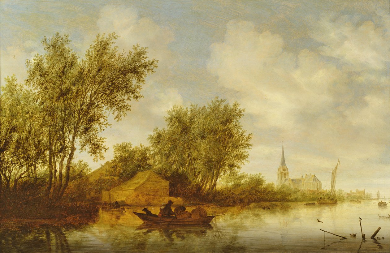 Flodlandskap med kyrka av Salomon van Ruisdael or Ruysdael