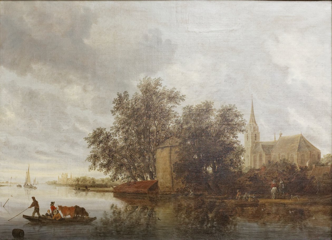 Riverside med en kyrka av Salomon van Ruisdael or Ruysdael
