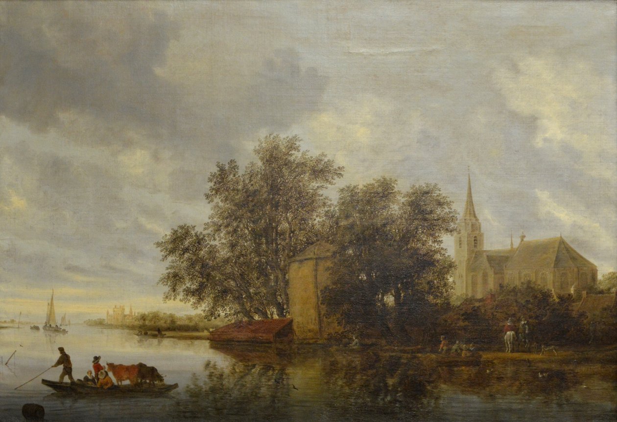 Riverside med en kyrka av Salomon van Ruisdael or Ruysdael