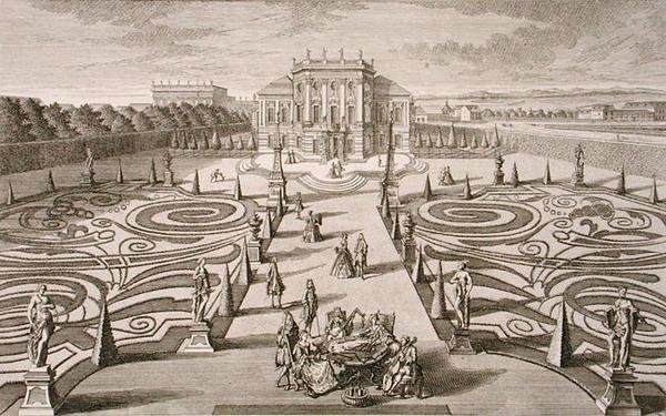 Österrikiskt hus och trädgård, graverad av Johann August Corvinus (1683-1738), publicerad ca 1730-40 (gravyr) av Salomon (after) Kleiner