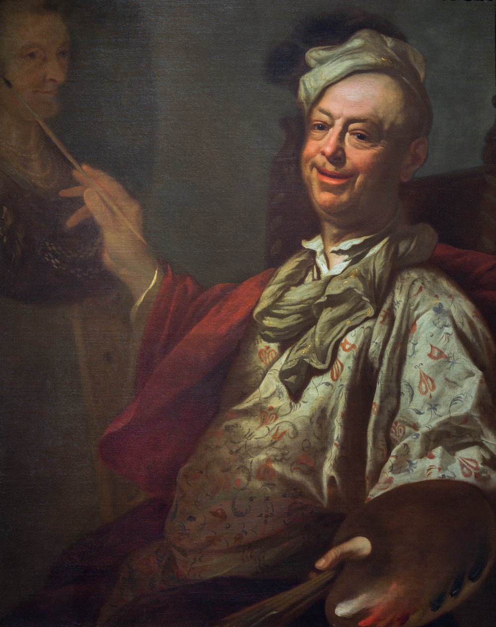 Självporträtt av konstnären vid hans staffli, ca 1690 (olja på duk) av Salomon Adler
