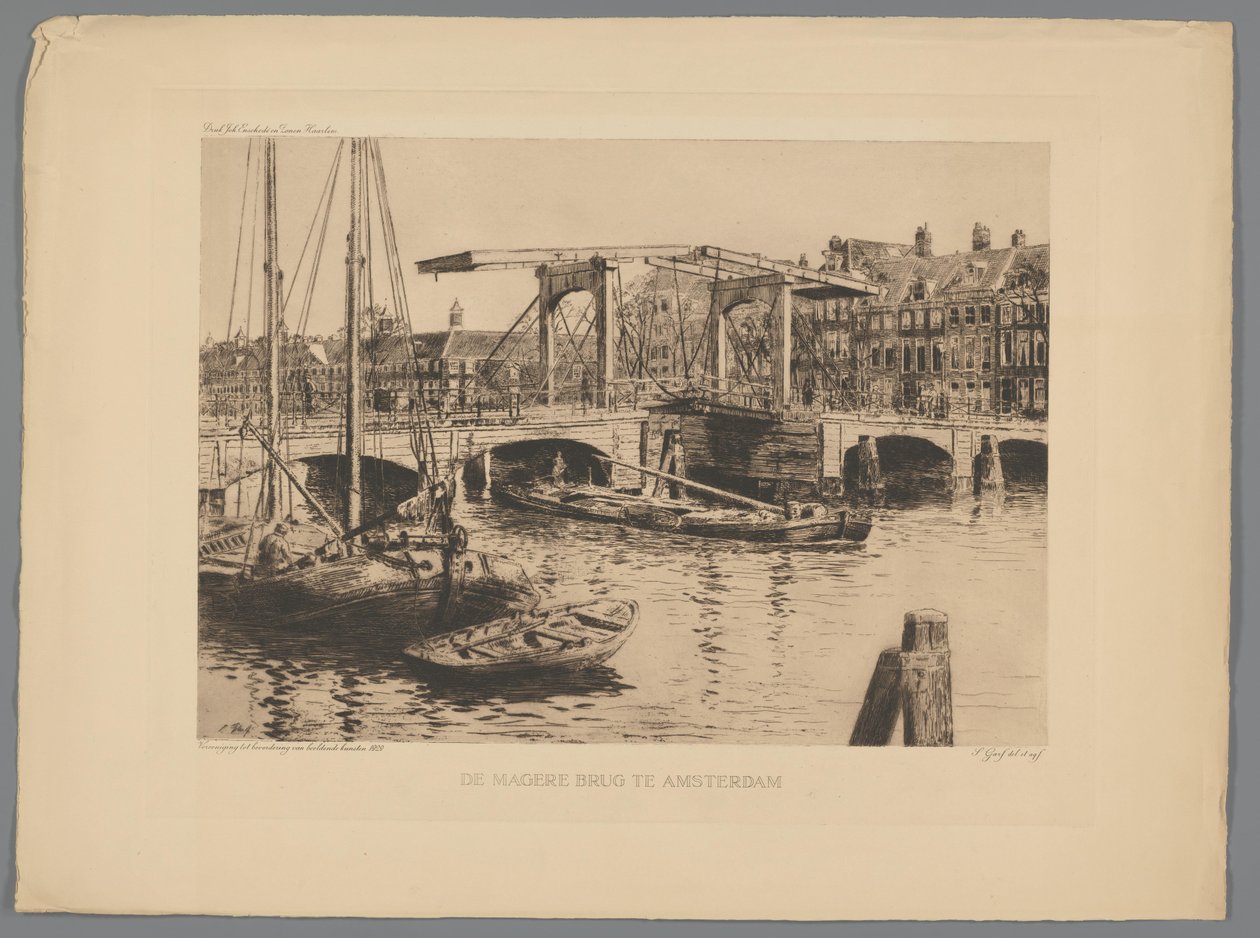 Utsikt över den magra bron i Amsterdam The Skinny Bridge i Amsterdam (titel på objekt) av Salomon Garf