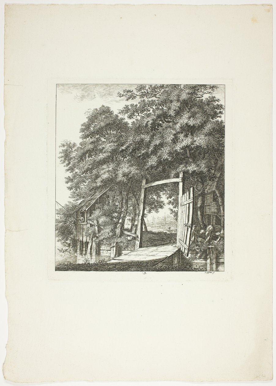 Fiske från ett fönster, plansch tre ur Paysages Dédiés à M. Warelet av Salomon Gessner