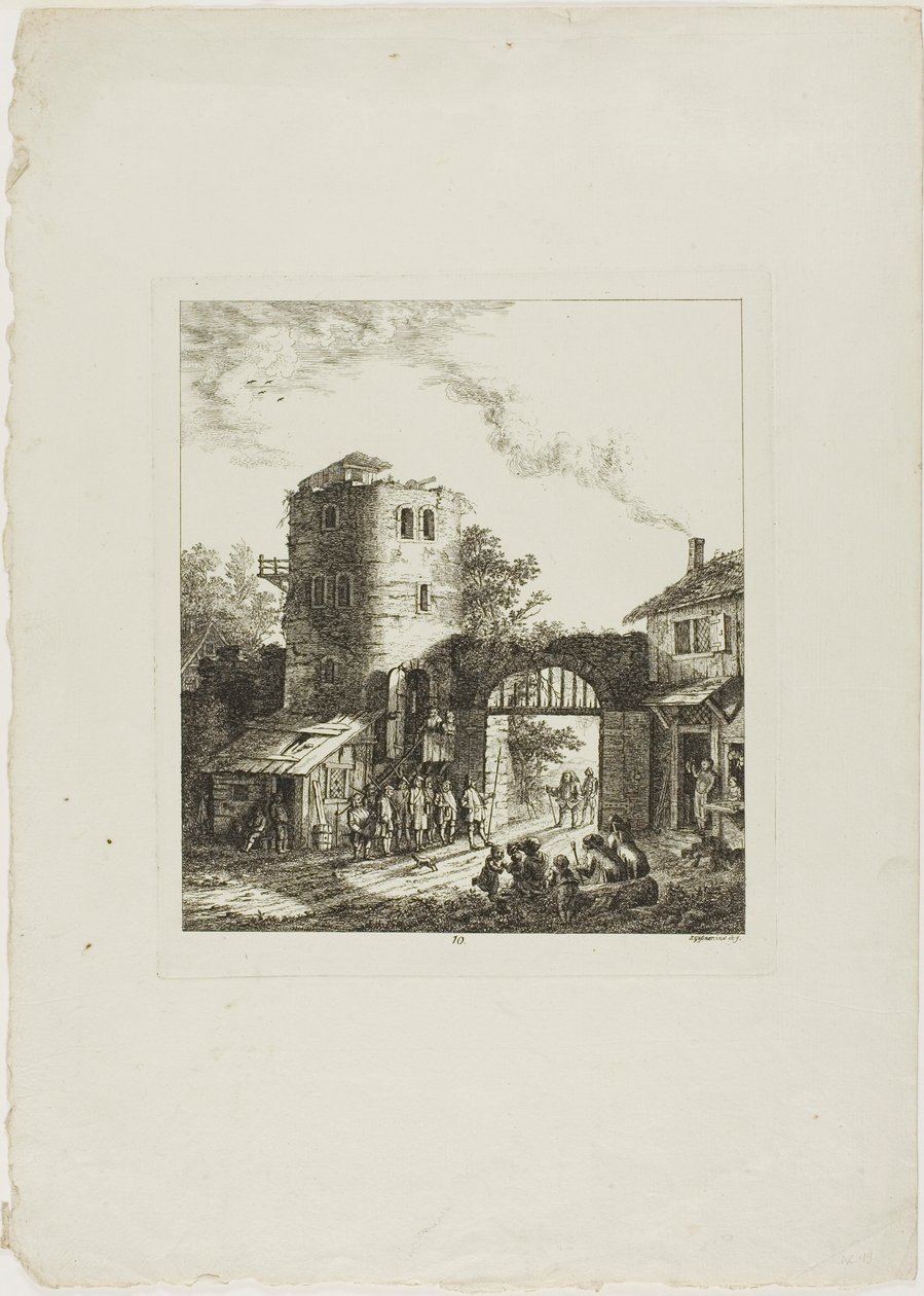 Procession genom en rustik port av Salomon Gessner