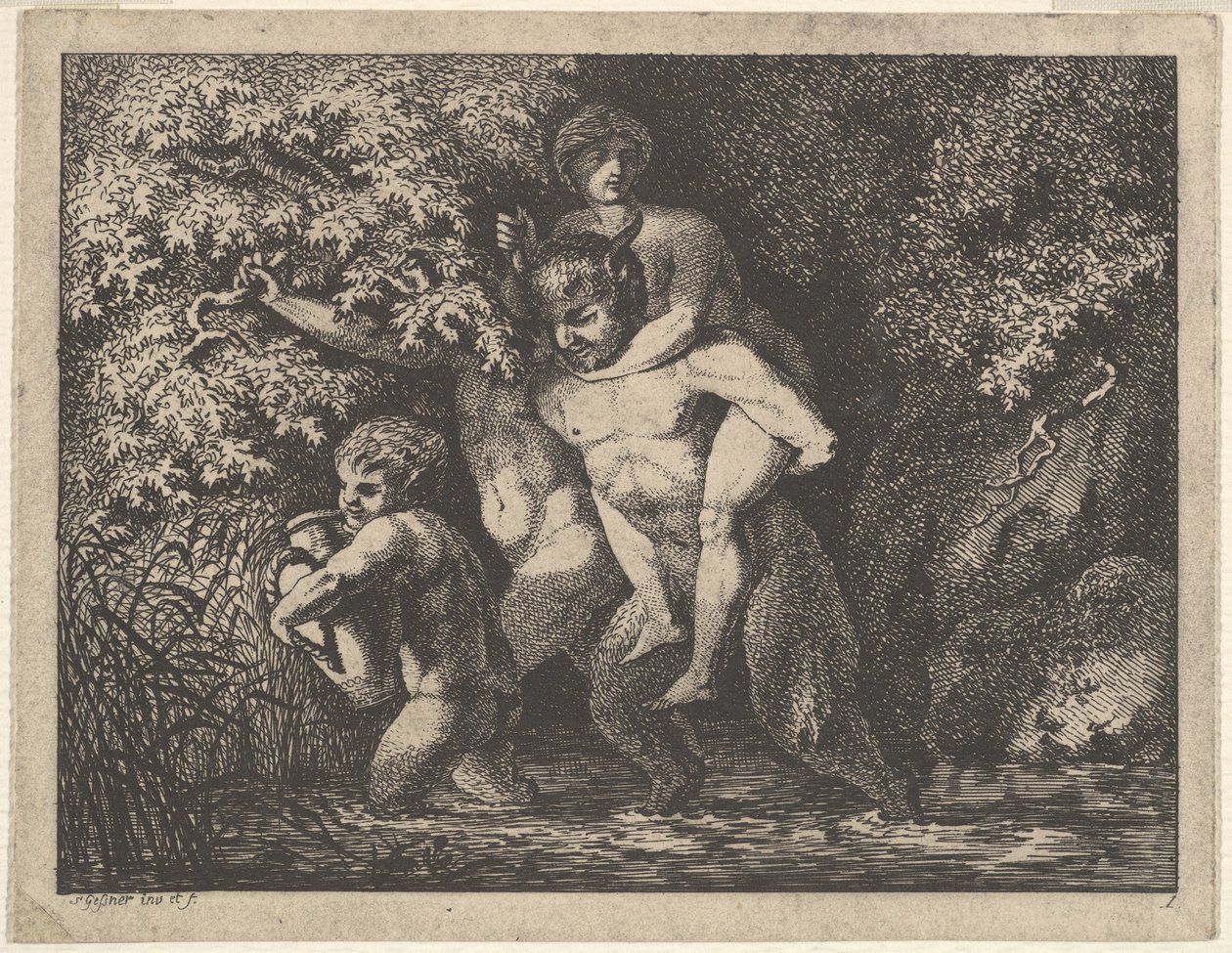 Satyrfamiljen, på väg, 1700-talet. av Salomon Gessner