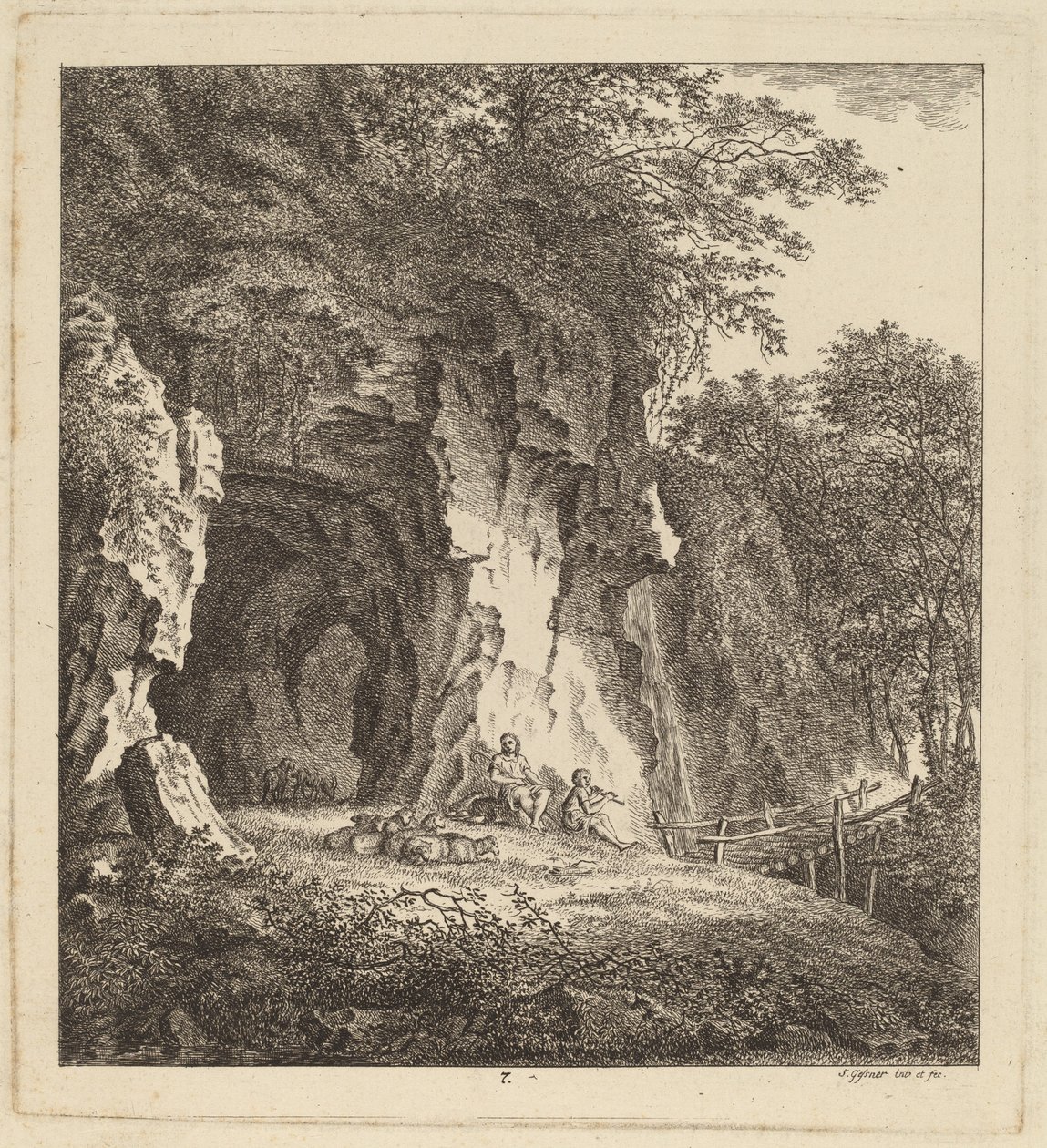 Två herdar i ett stenigt landskap, 1764. av Salomon Gessner