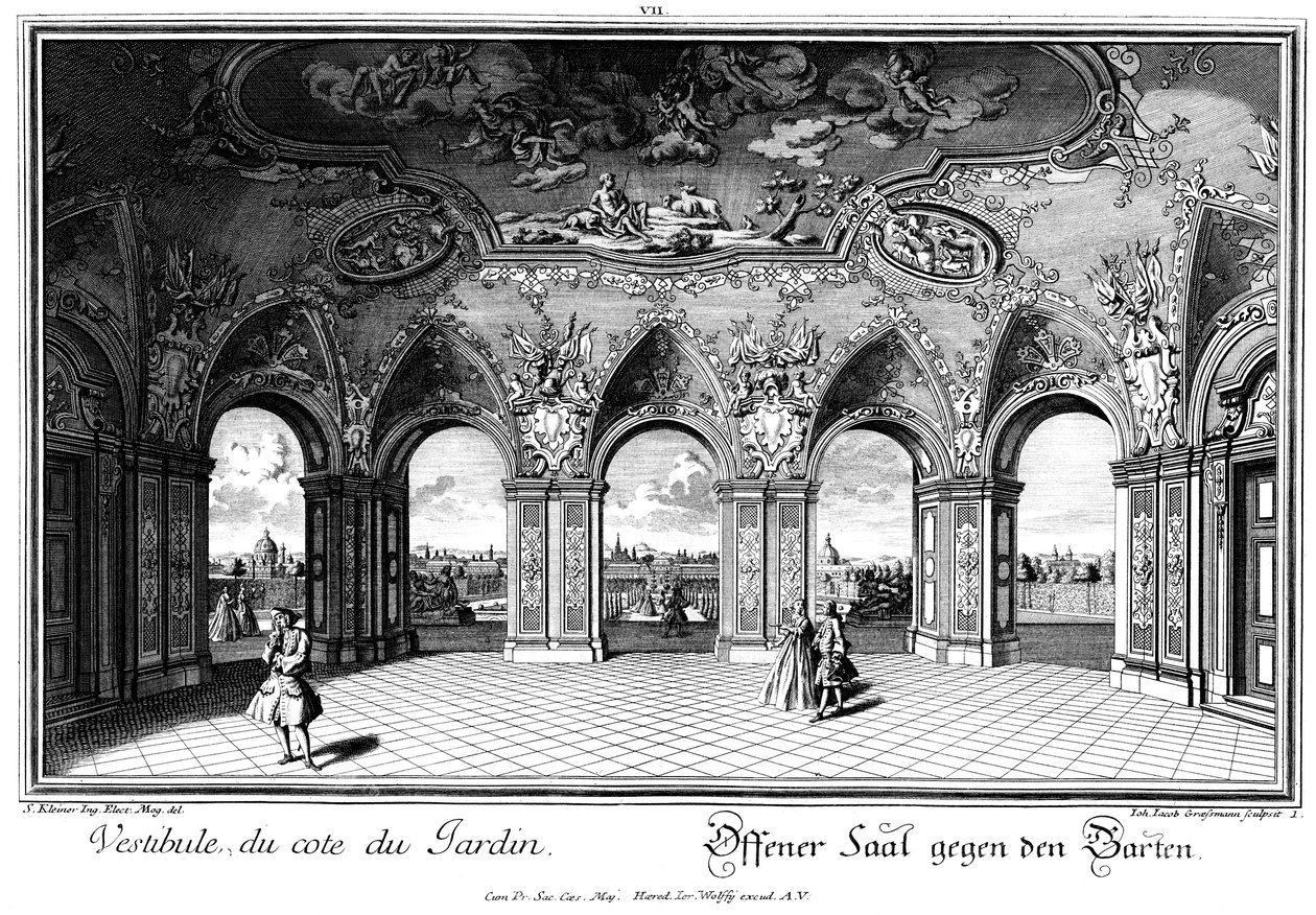 Utsikt över trädgården från Sala Terrena av Salomon Kleiner