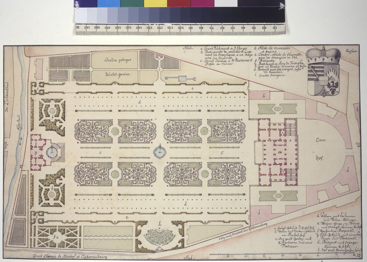 Hela sidan: Liechtensteins trädgårdspalats - planritning (teckning med penna och bläck) av Salomon Kleiner
