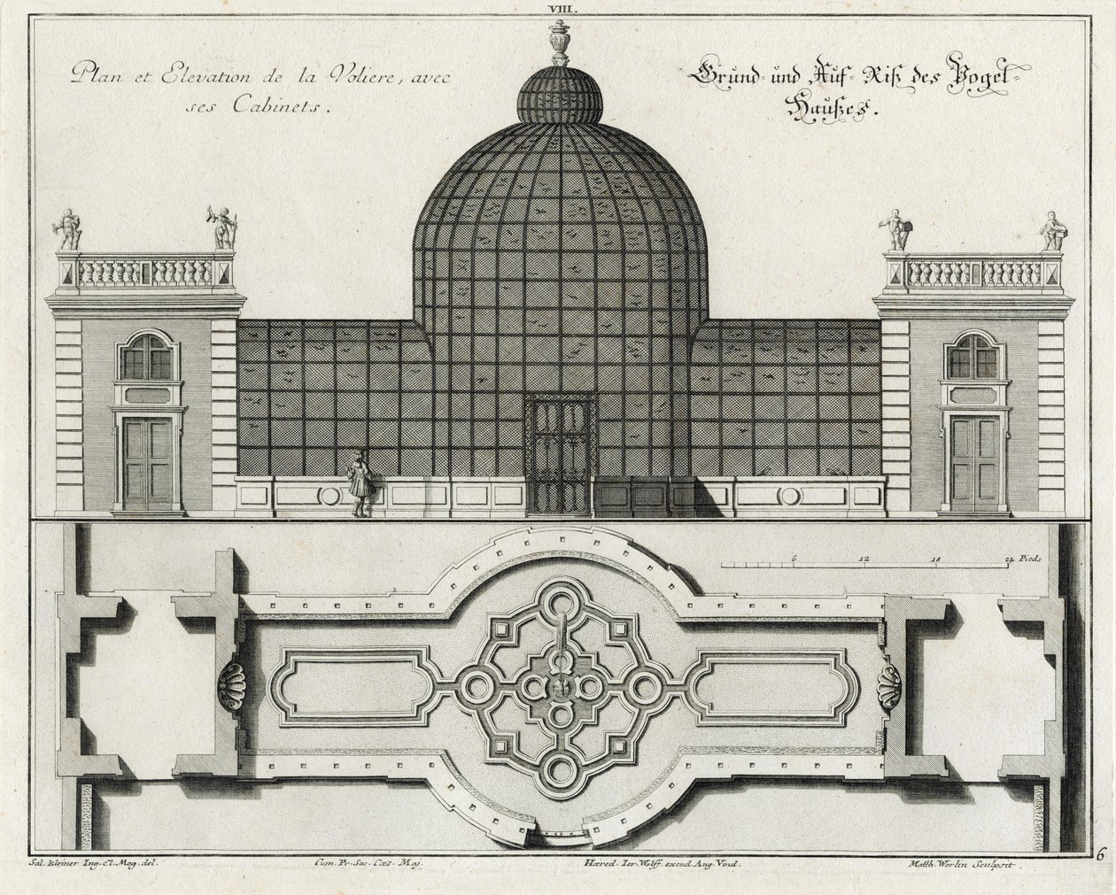 Planritning och upphöjning av fågelhuset i "Lilla trädgården" av Salomon Kleiner