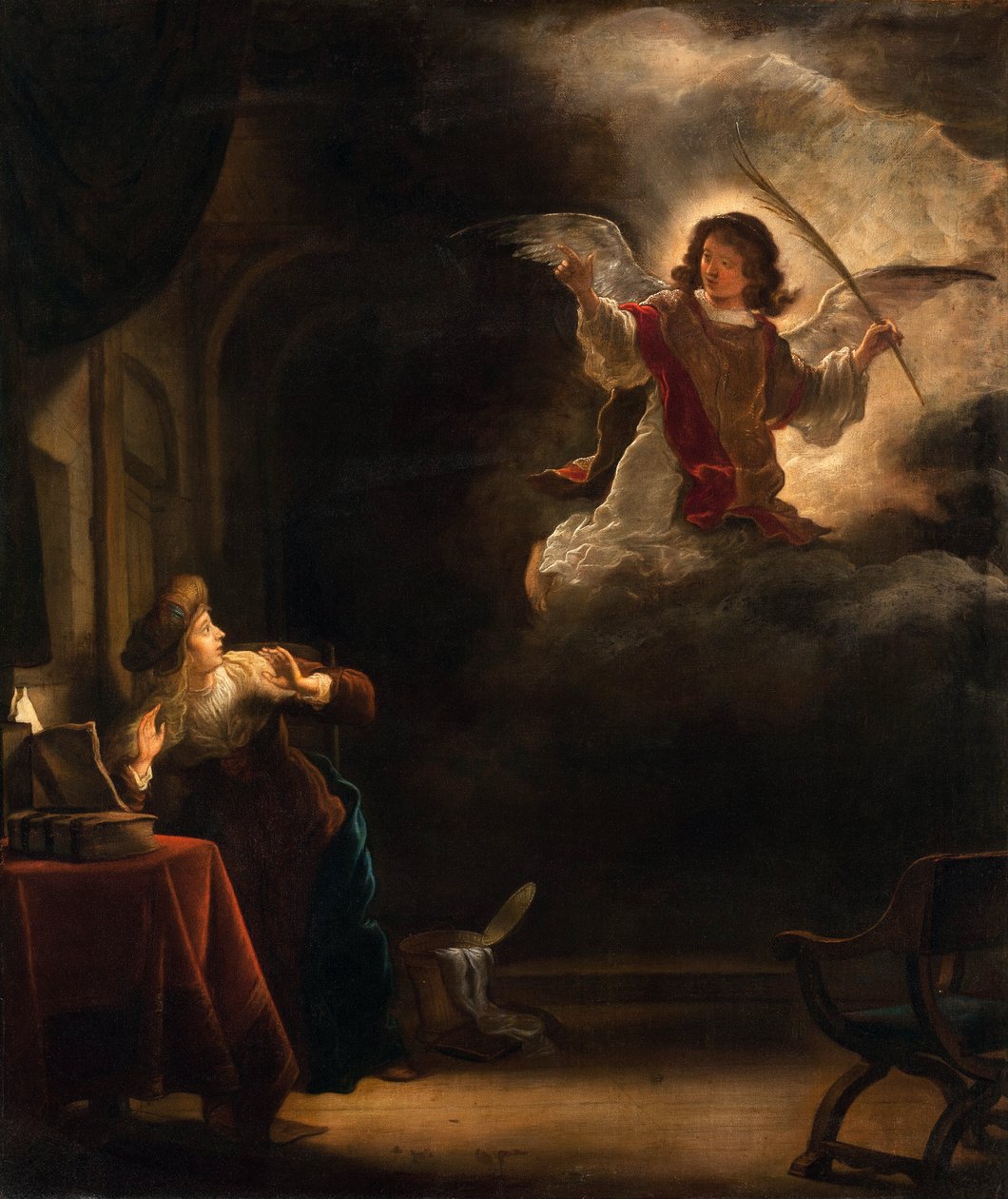 The Annunciation - Peinture de Salomon Koninck (1609-1656) - 1655 - Oil on canvas - 72,5x61,5 - Hallwylska Museet, Stockholm av Salomon Koninck