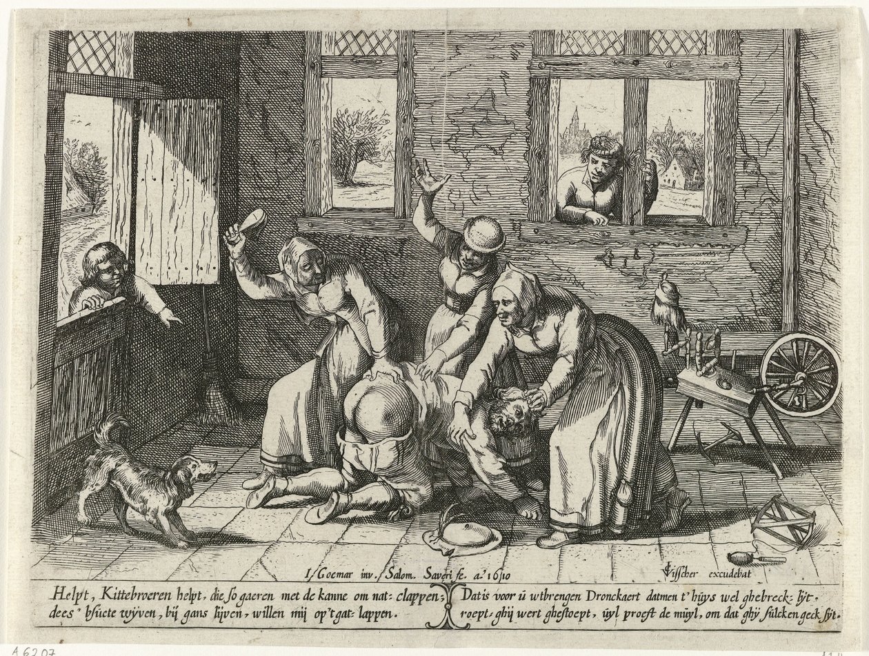Man blir misshandlad av tre kvinnor av Salomon Savery