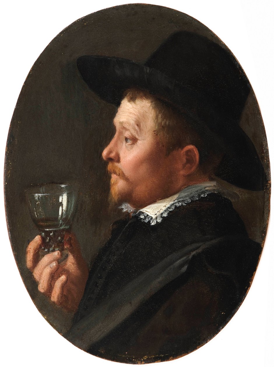 ""Porträtt av en man som håller ett Roemer-glas"" (Man Holding A Roemer) Målning av Salomon de Bray (1597-1664) Olja på koppar av Salomon de Bray