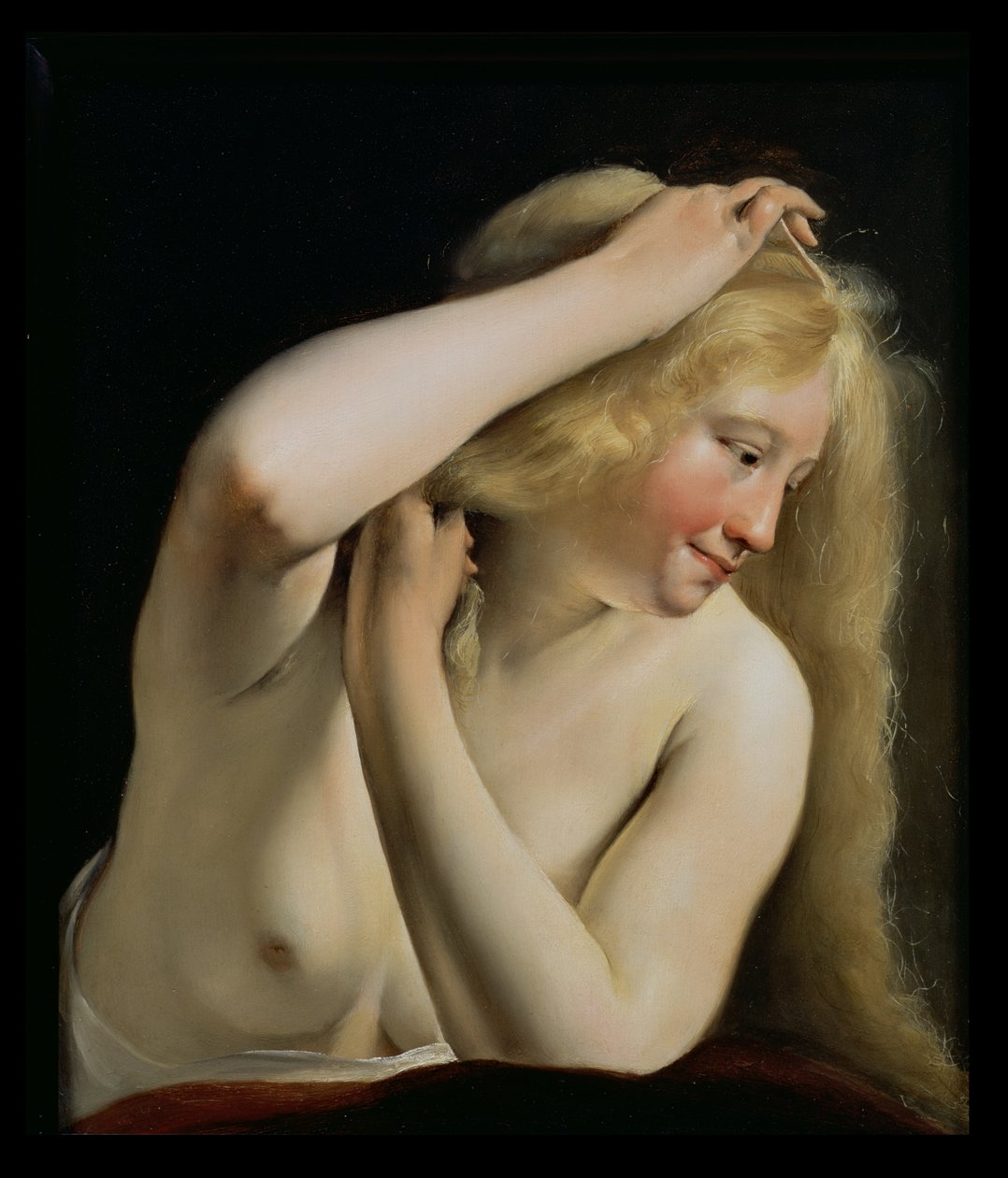 Ung Kvinna Som Kammar Hennes Hår av Salomon de Bray