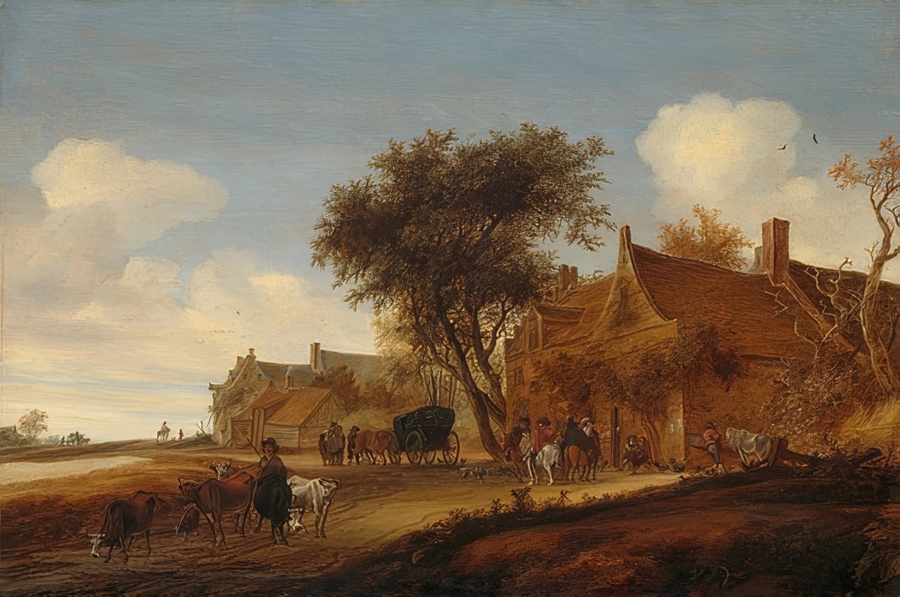 En bykrog med diligens. 1655 av Salomon van Ruisdael or Ruysdael