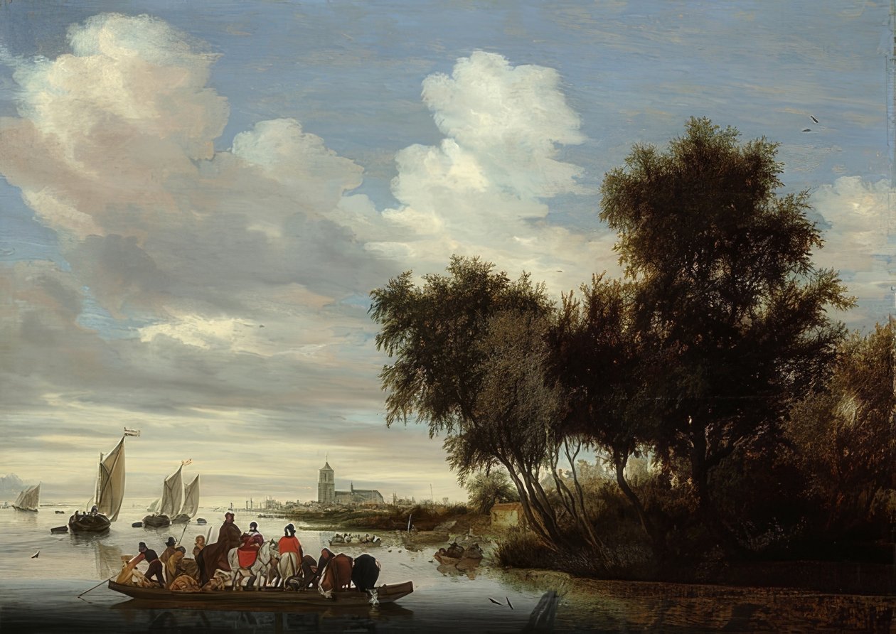 Flodlandskap med en färja. 1649 av Salomon van Ruisdael or Ruysdael