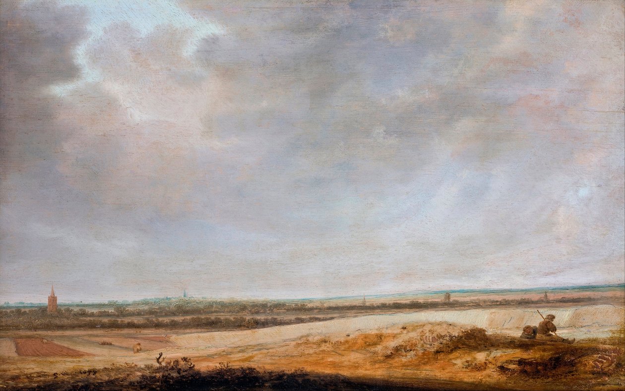 ""Paysage aux champs de mais"" (Landskap med sädesfält) Peinture de Salomon Jacobsz van Ruisdael (1600/3-1670) - 1638 - Olja på trä Dim 33,5x52,5 cm Hallwylska Museet, Stockholm av Salomon van Ruisdael or Ruysdael