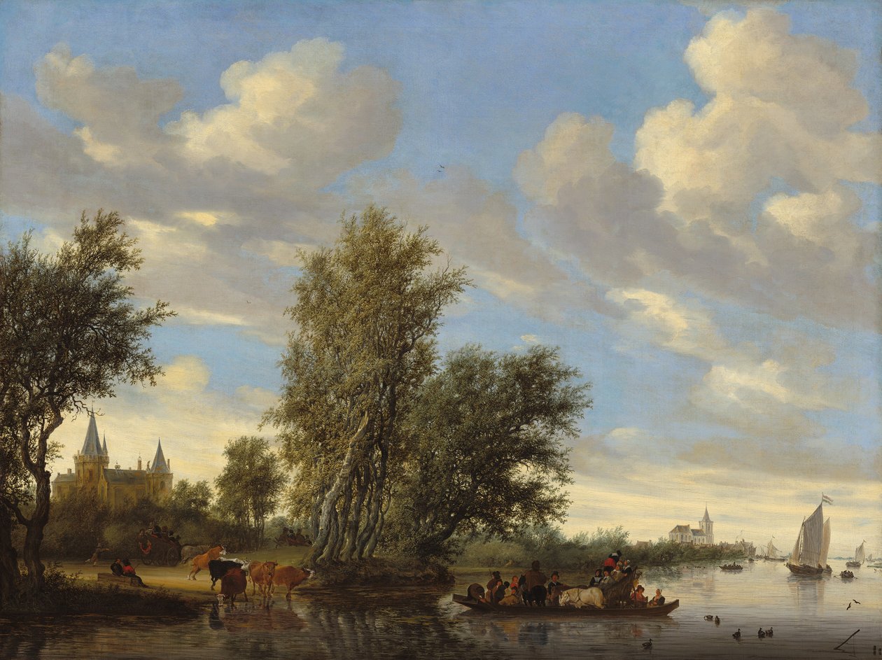 Flodlandskap med färja av Salomon van Ruisdael or Ruysdael