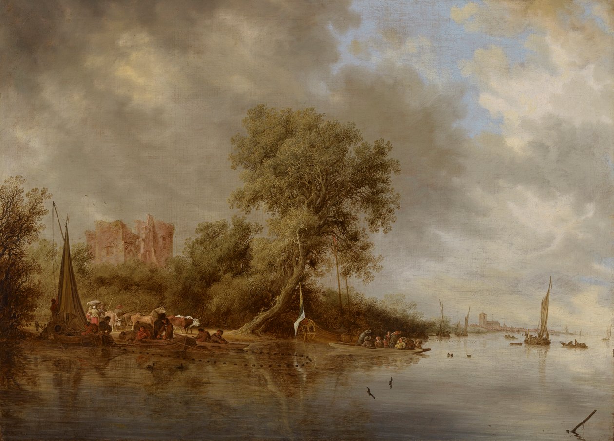 Flodlandskap med ruinerna av slottet Egmond, 1641. av Salomon van Ruisdael or Ruysdael
