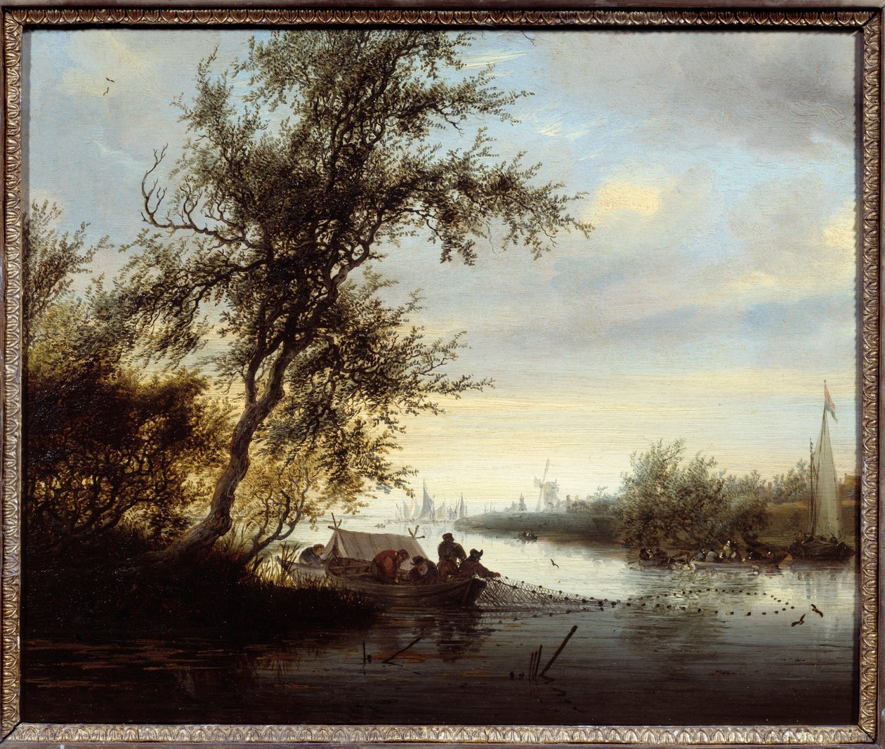 Sisters in a Boat-målning av Solomon Van Ruisdael (Ruysdael) (1600-1670) (ec.flam.) 1600-talets Compiegne, slottsmuseum av Salomon van Ruisdael or Ruysdael
