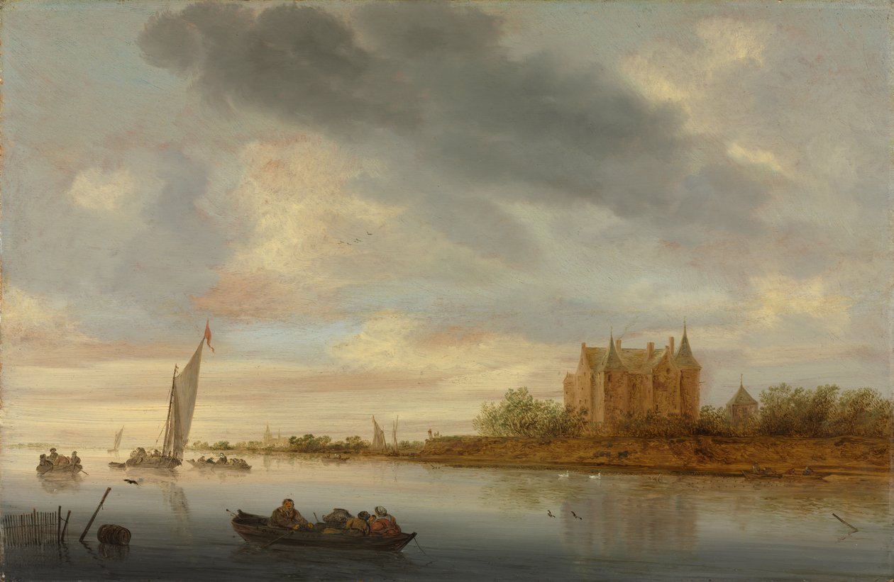 Slott vid en flod av Salomon van Ruysdael