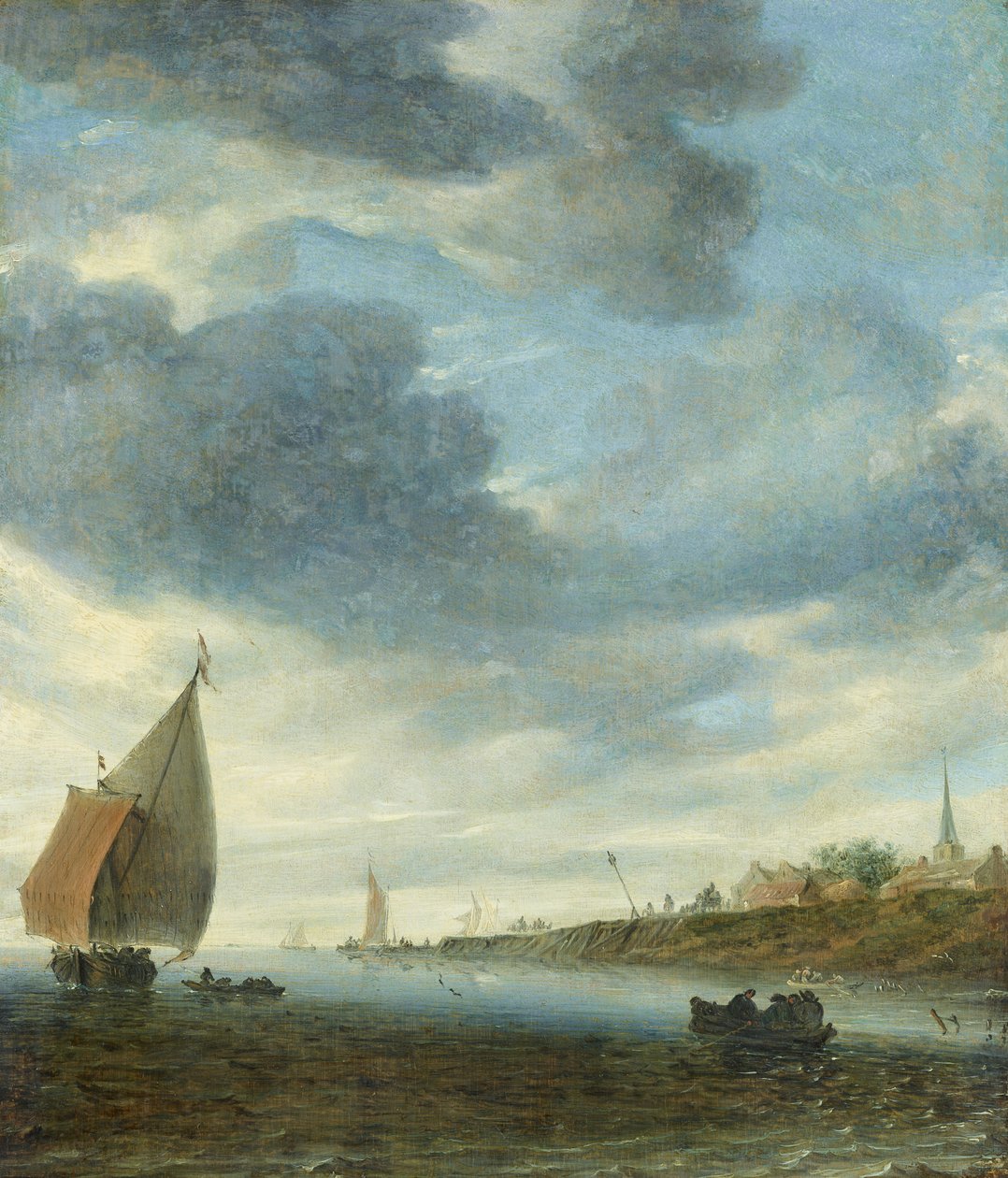 Inre vatten med en segelbåt av Salomon van Ruysdael