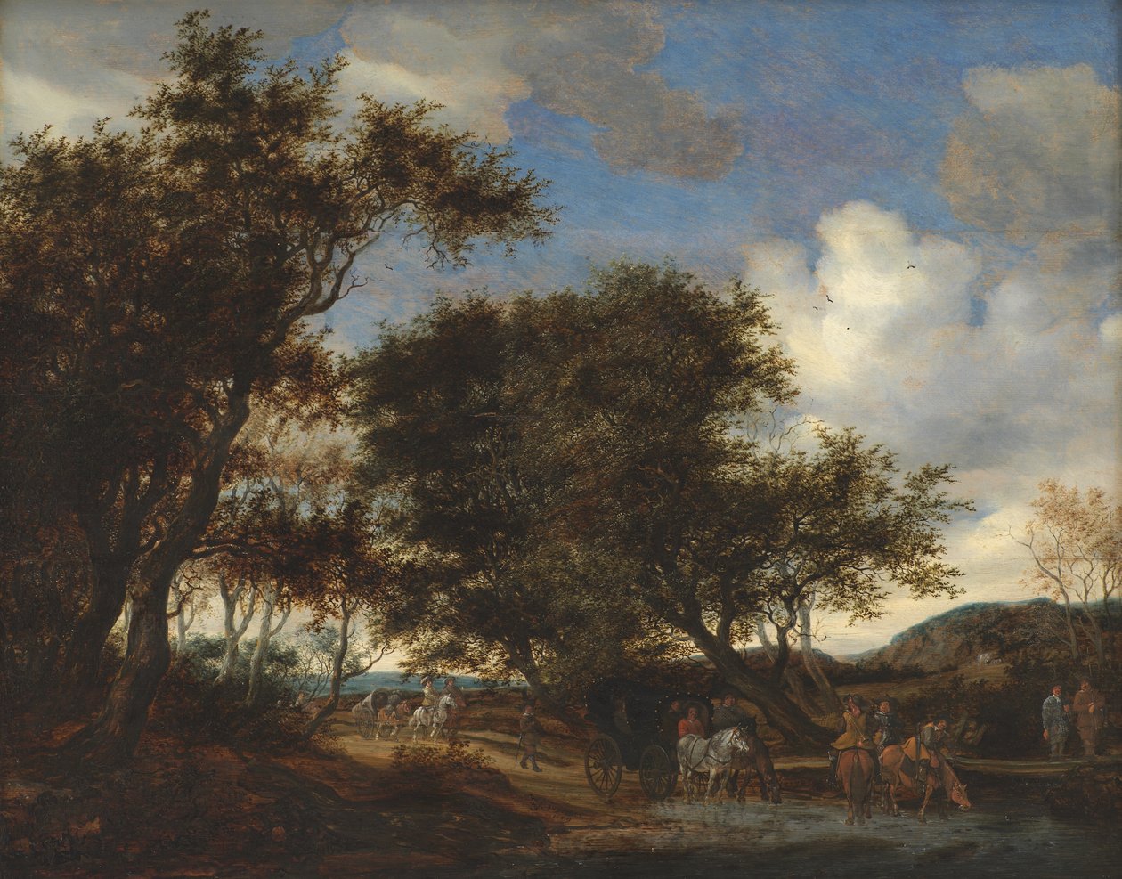 Landskap med resenärer som vattnar sina hästar av Salomon van Ruysdael
