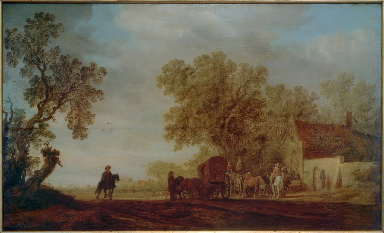 Landsväg med värdshus och resenärer av Salomon van Ruisdael or Ruysdael