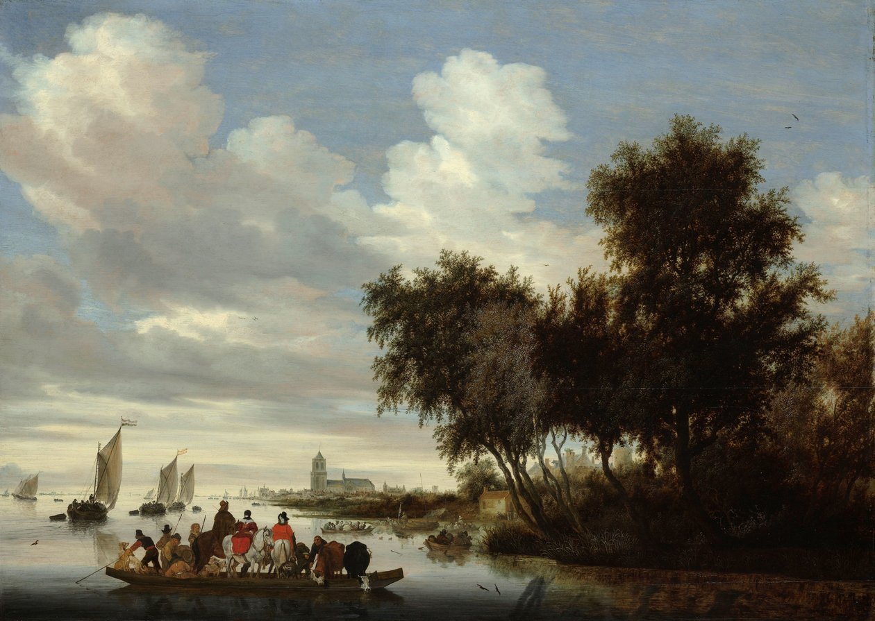 Flodlandskap med färja Flodlandskap med en färja av Salomon van Ruysdael