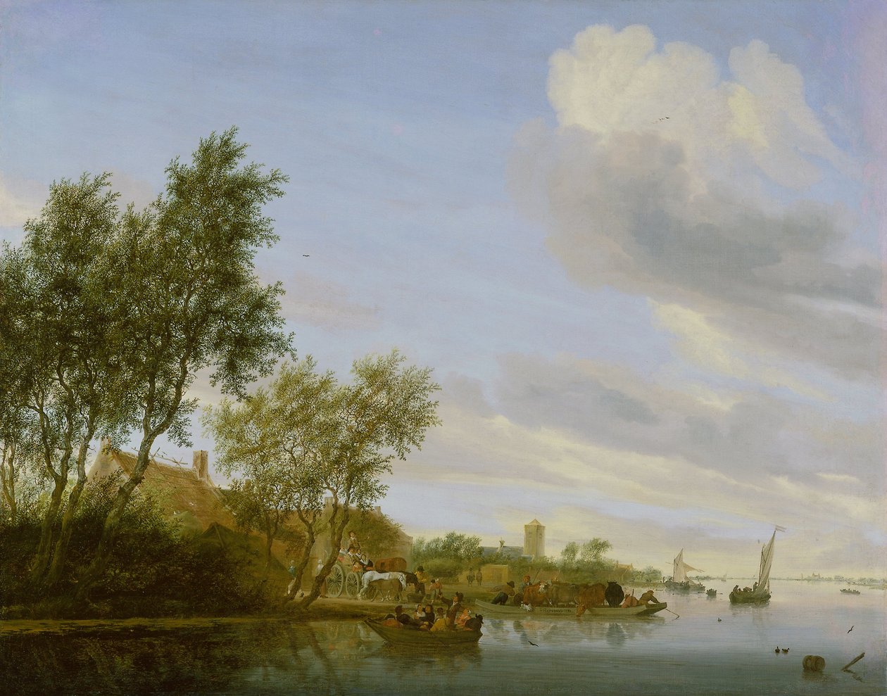 Flodlandskap med en färja av Salomon van Ruysdael