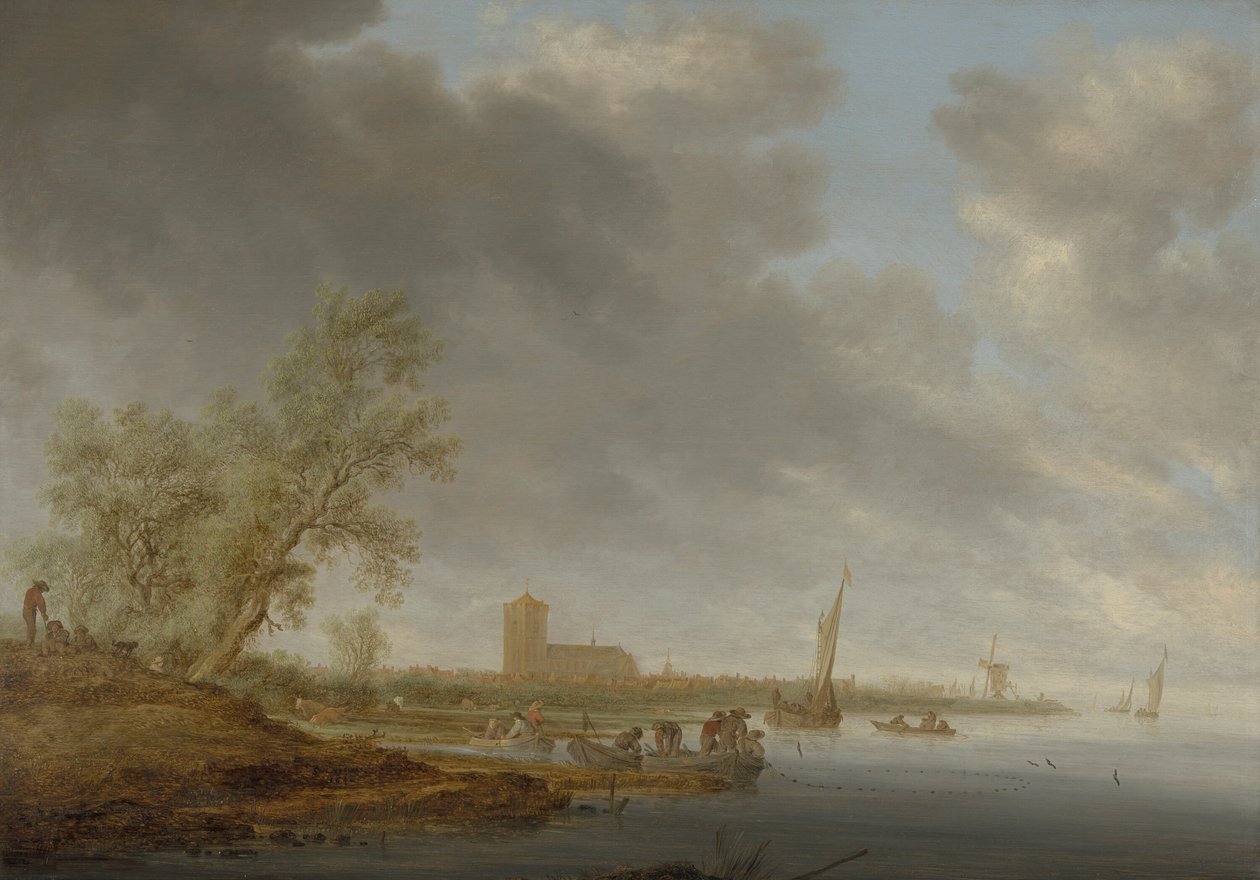 Flodlandskap med utsikt över Naarden av Salomon van Ruysdael