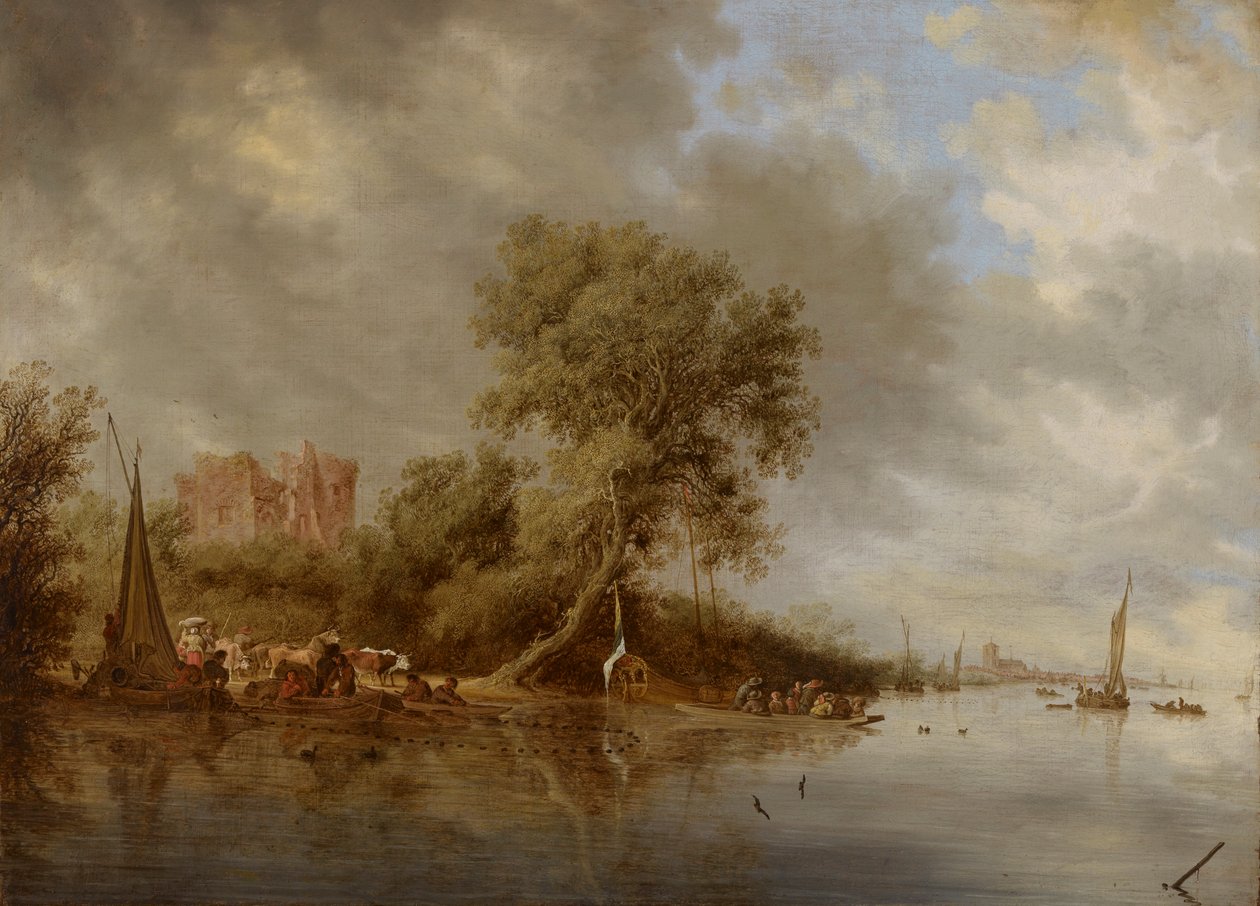 Flodlandskap med ruinerna av slottet Egmond av Salomon van Ruysdael