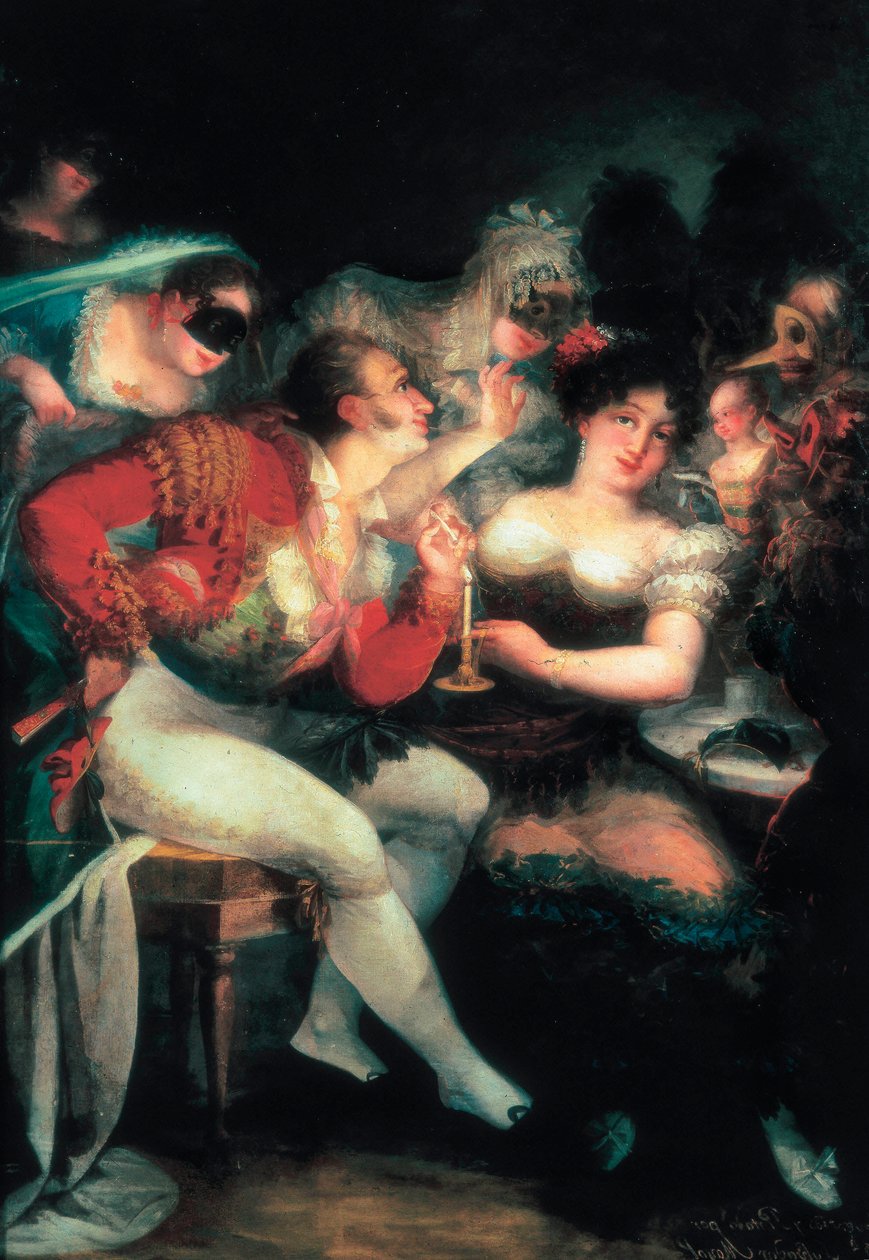 Ett café under karnevalen, detalj, ca. 1824-25 (olja på duk) av Salvador Mayol