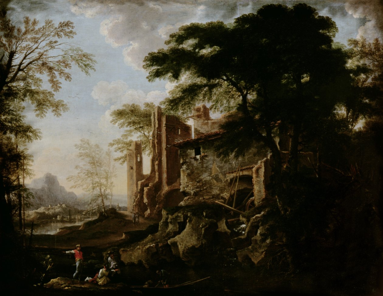Landskap med en vattenkvarn av Salvator Rosa