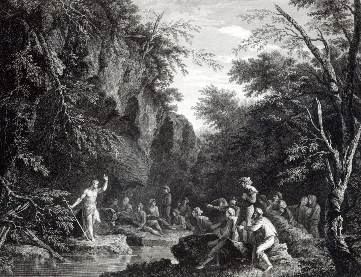 Saint John prædiker i ørkenen, indgraveret af John Browne, 1768 swed av Salvator Rosa