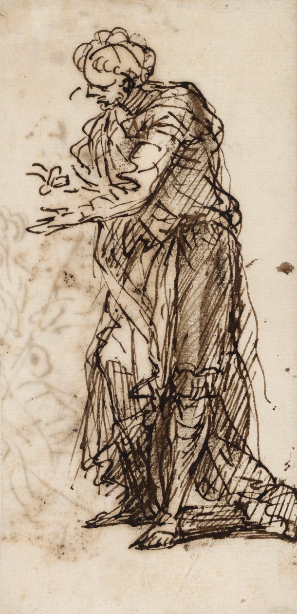 Stående mansfigur (penna och bläck & tvätt på papper) av Salvator Rosa