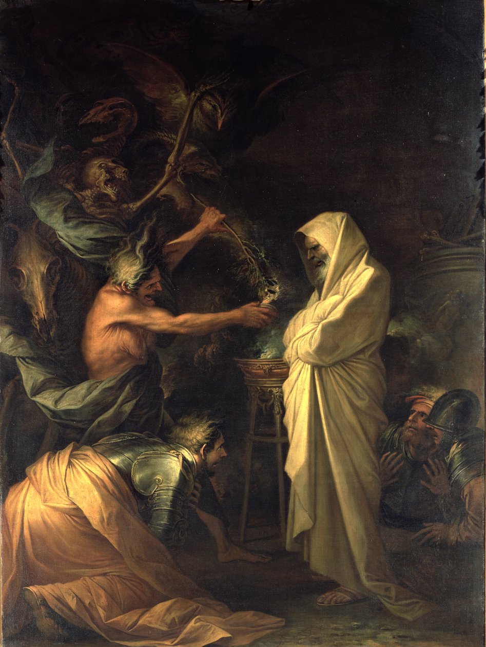 Samuels ande uppenbarade sig för Saul i huset till häxan från Endor, 1668 av Salvator Rosa