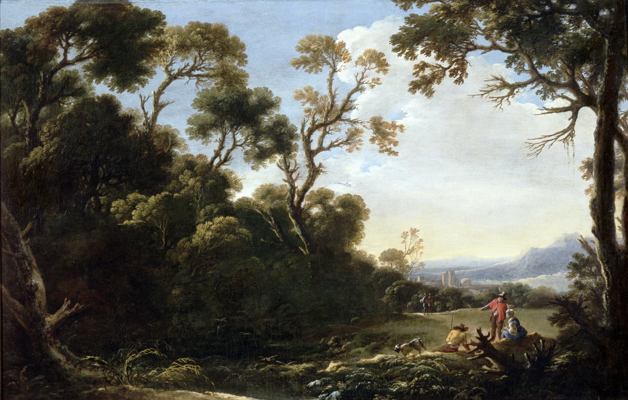 Skogbevuxen landskap av Salvator Rosa