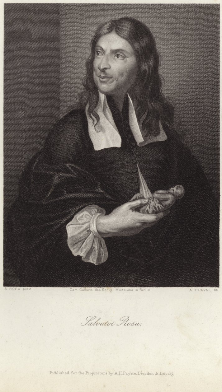 Porträtt av Salvator Rosa (gravyr) av Salvator (after) Rosa