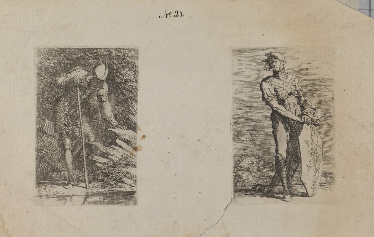 (Figurinserie) Beväpnad man som tittar in i strömmen av Salvator Rosa