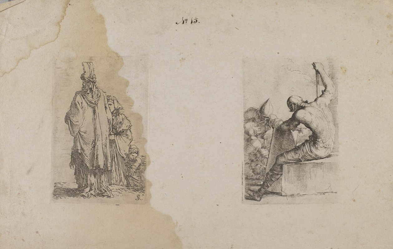 (Figurinserie) Turbanprydd man, sedd bakifrån av Salvator Rosa
