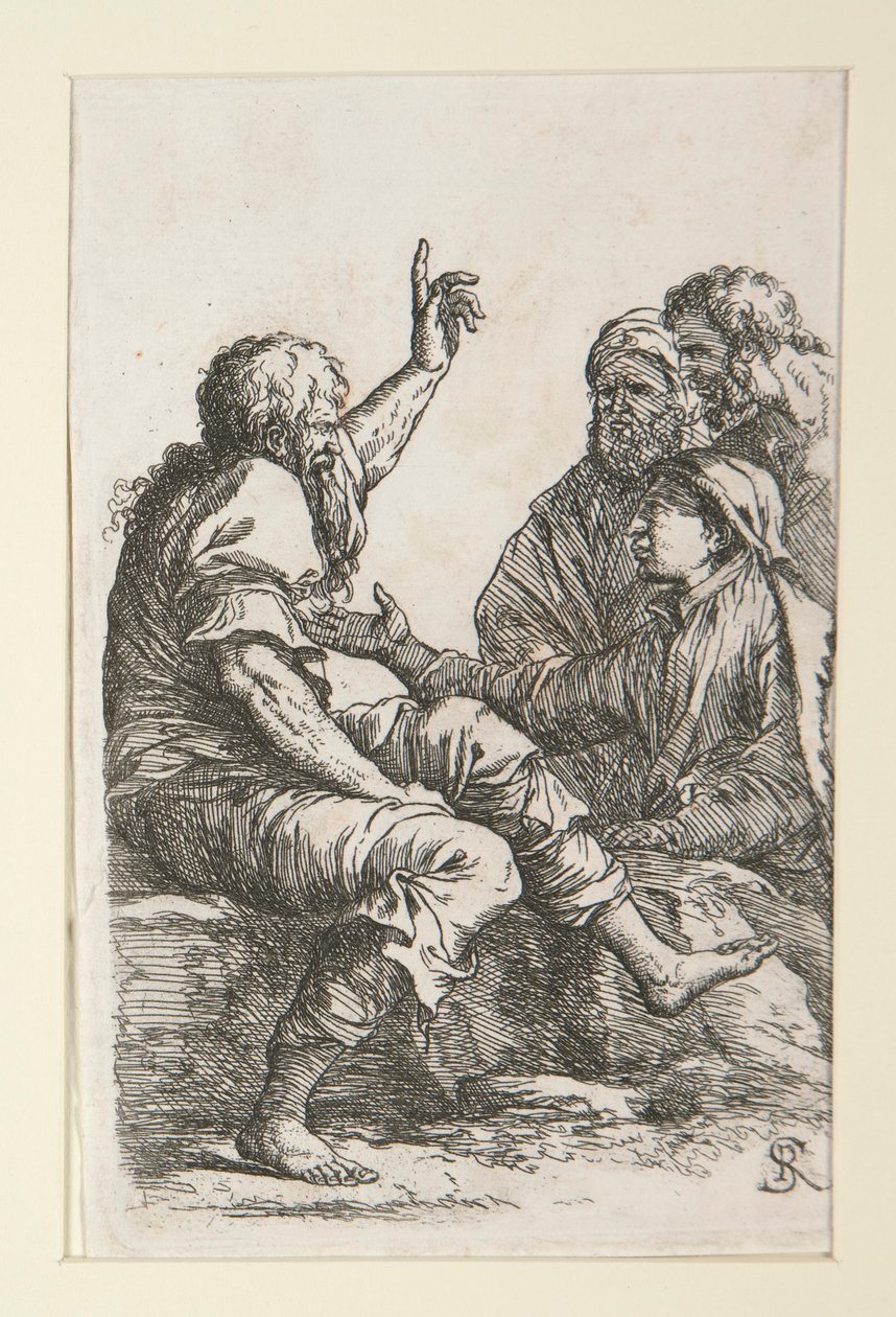 En gammal man som pratar med tre män av Salvator Rosa