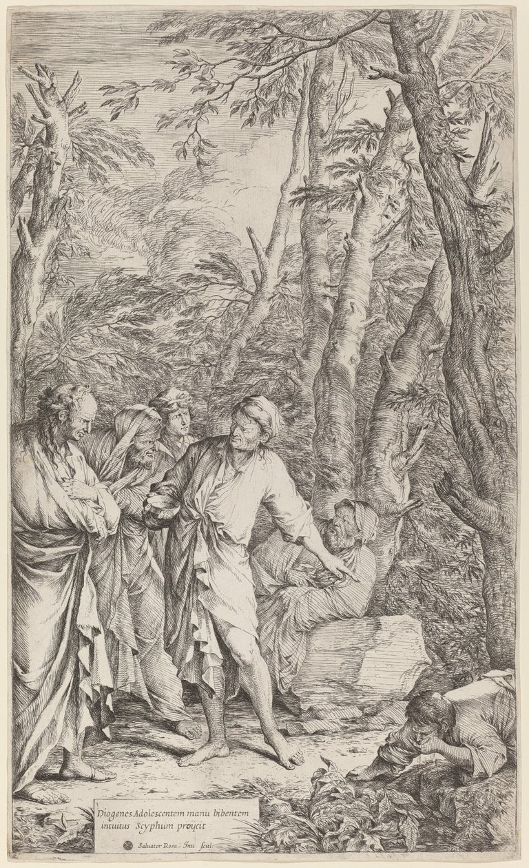 Diogenes kastar bort sin skål av Salvator Rosa