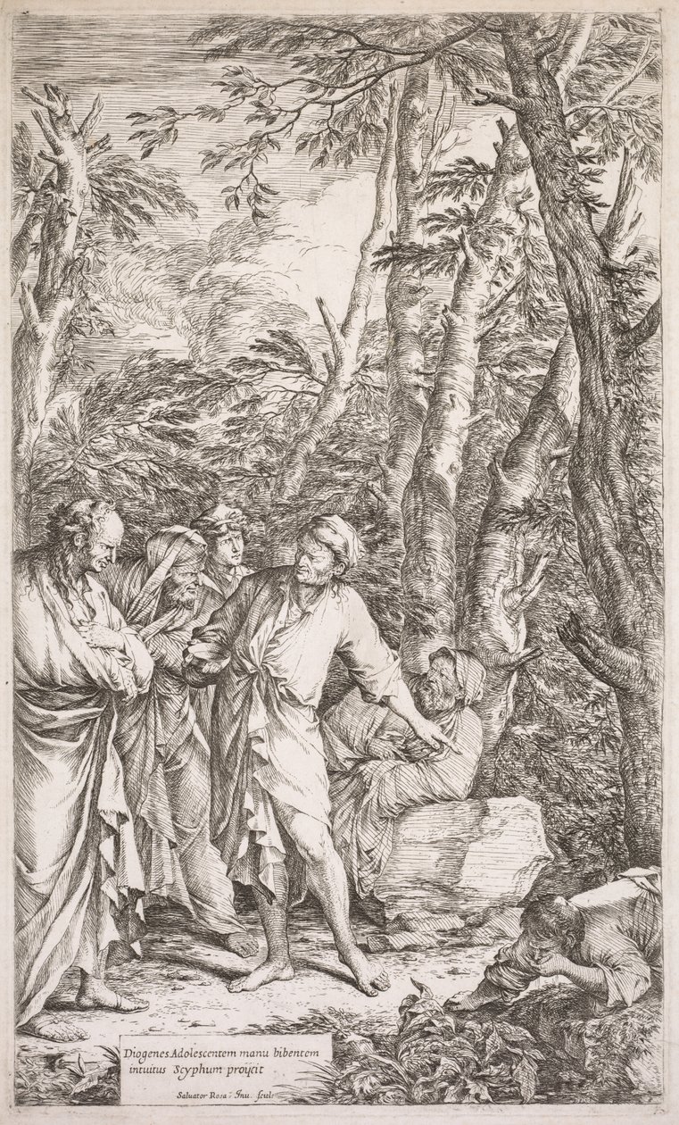 Diogenes och hans kopp, 1662. av Salvator Rosa