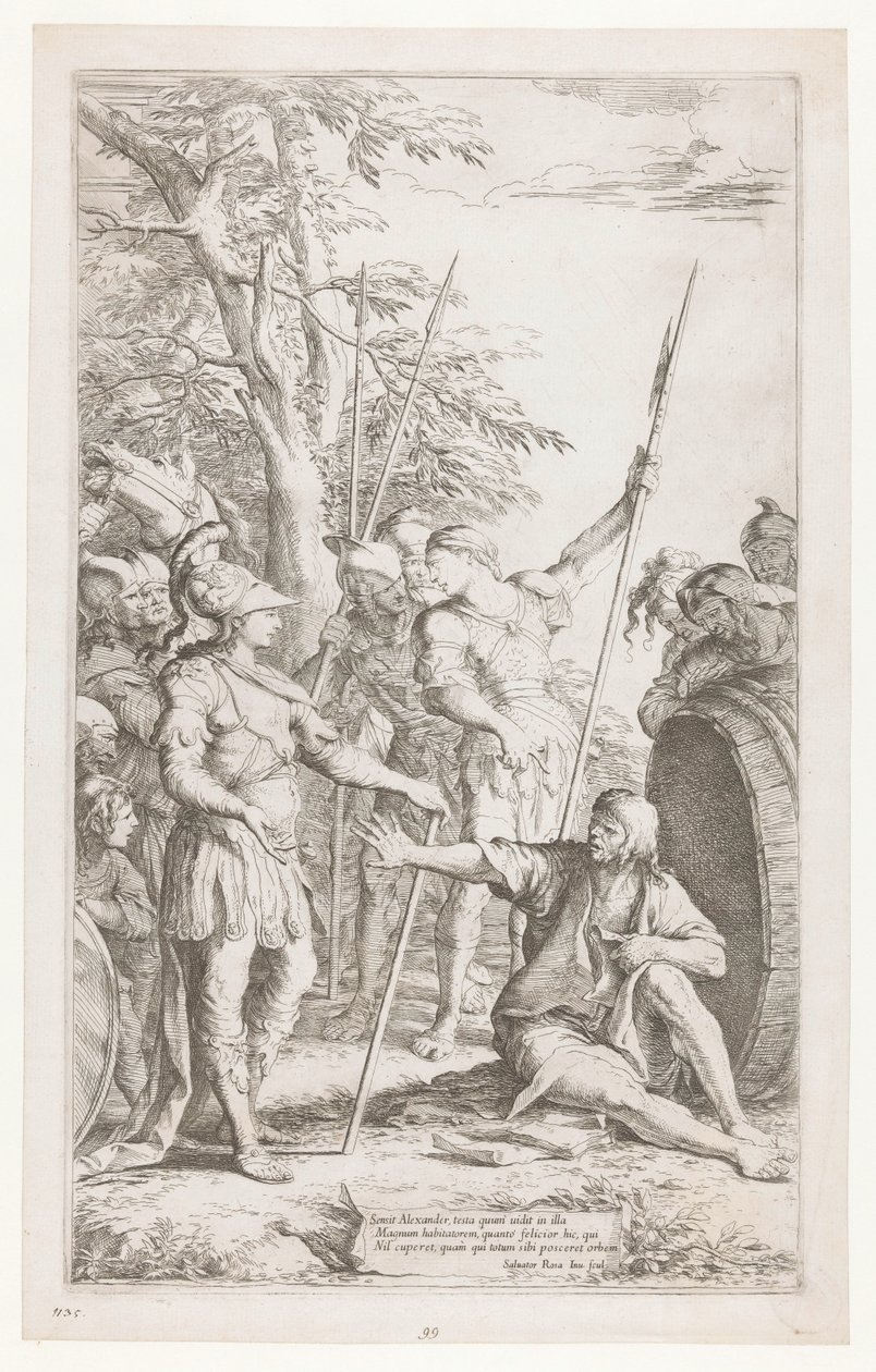 Diogenes ber Alexander att inte stå i hans ljus av Salvator Rosa