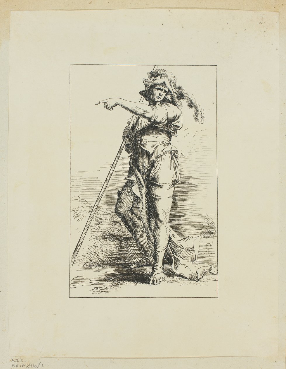 Figur med personal som pekar av Salvator Rosa