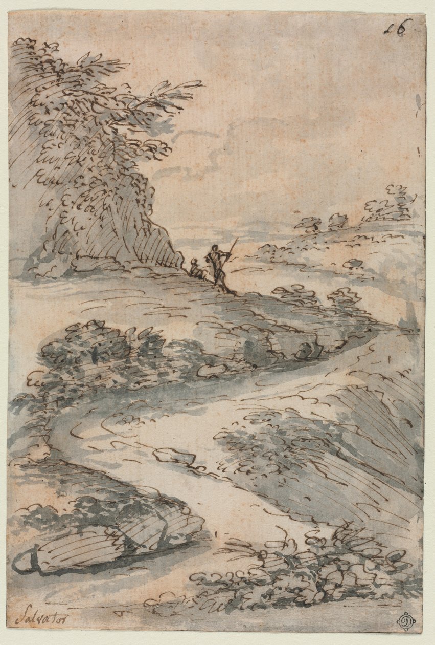 Figurer på en slingrande väg, mitten av 1600-talet. av Salvator Rosa