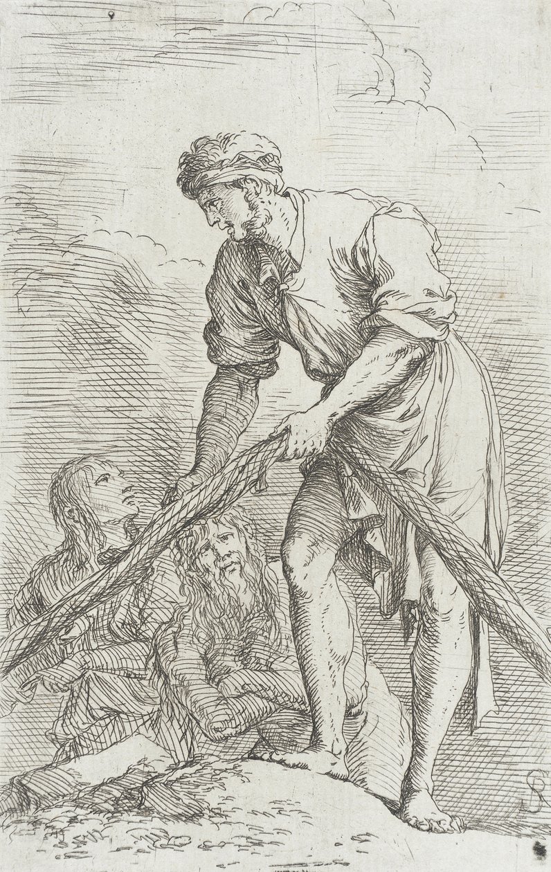 Figur: En man som drar ett nät av Salvator Rosa