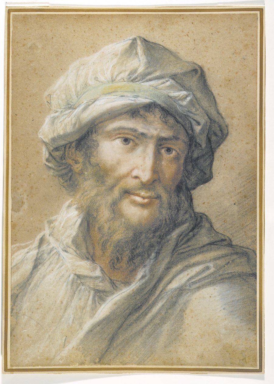 Huvudet på en skäggig man som bär en turban av Salvator Rosa
